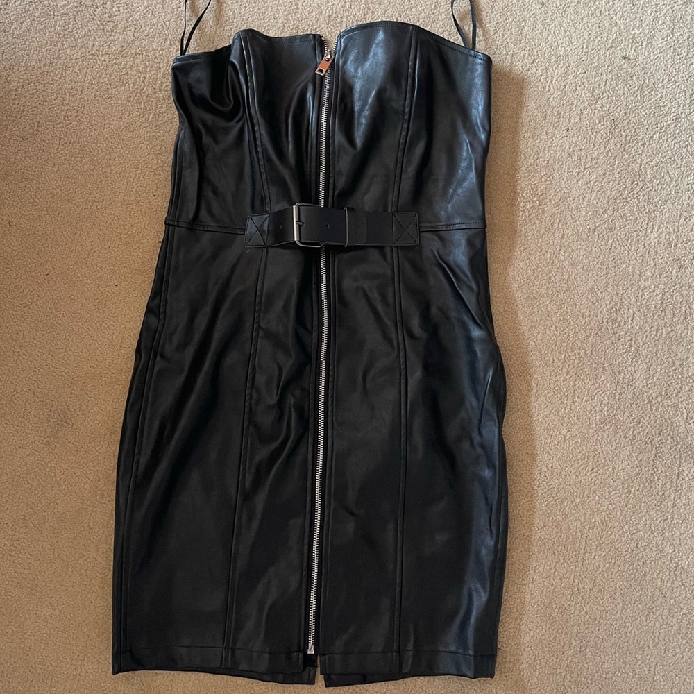 NWT Pleather Strapless Dress in Black